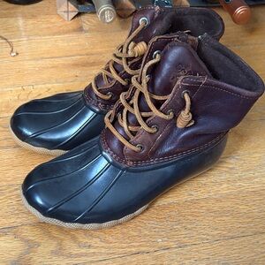 Sperry Saltwater Waterproof Rain Boots. Dark Brown